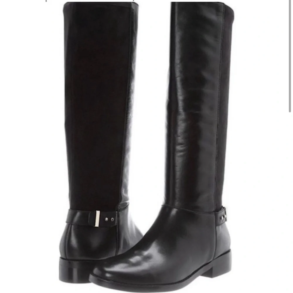 NWOB$378 COLE HAAN "ADLER" riding boots, Black  leather & suede, 7.5M.